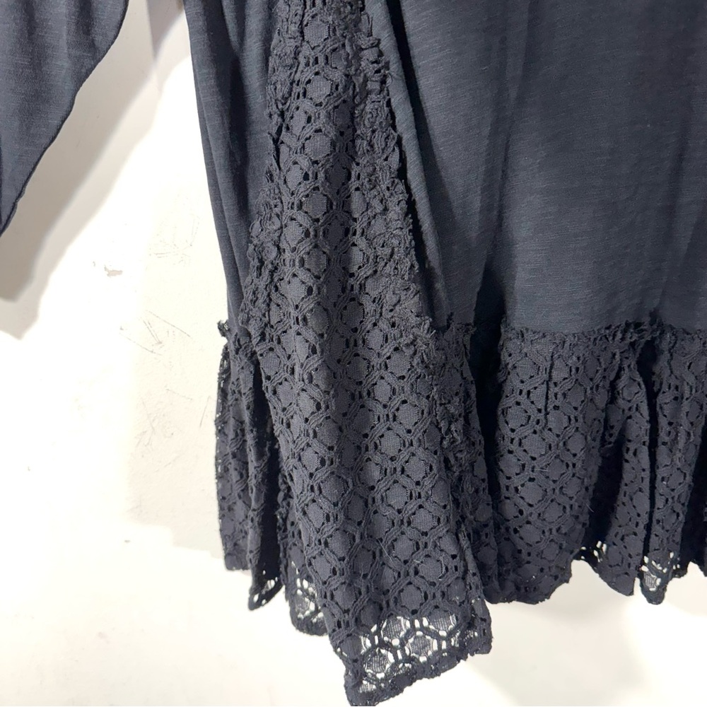 LOGO Lori Goldstein Black Cotton Slub Tunic with Ruffle Lace A652874 - Picture 8 of 12